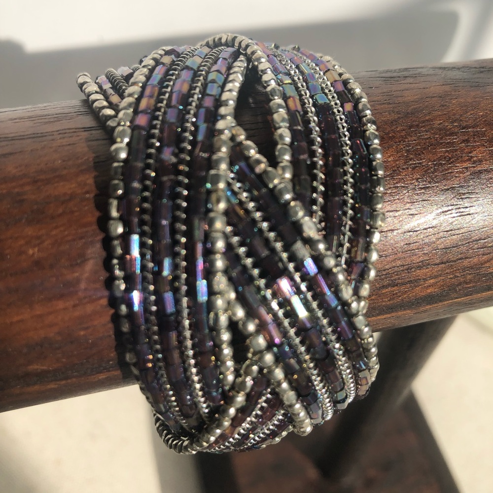 Glimmering gray beaded braided bracelet